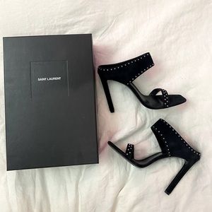 Yves Saint Laurent Mica stud suede mule in black